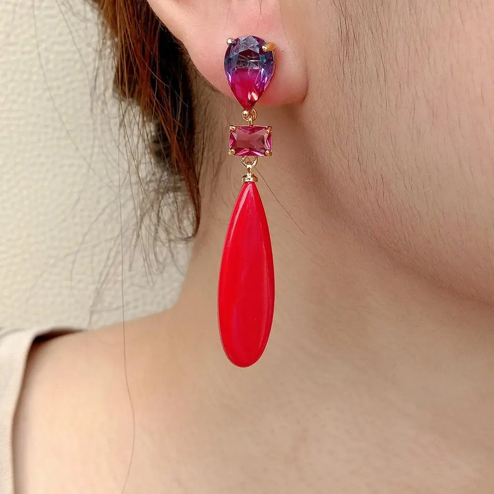 

YYGEM Multi Color Crystal Teardrop Red Turquoise Stud Earrings vintage style for women