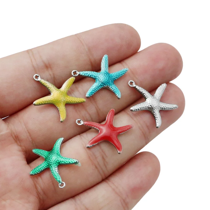 20pcs Stainless Steel Small Starfish Star Sea Enamel Shell Beach Charms Lovely DIY Pendant  Necklace Bracelet Jewelry Making