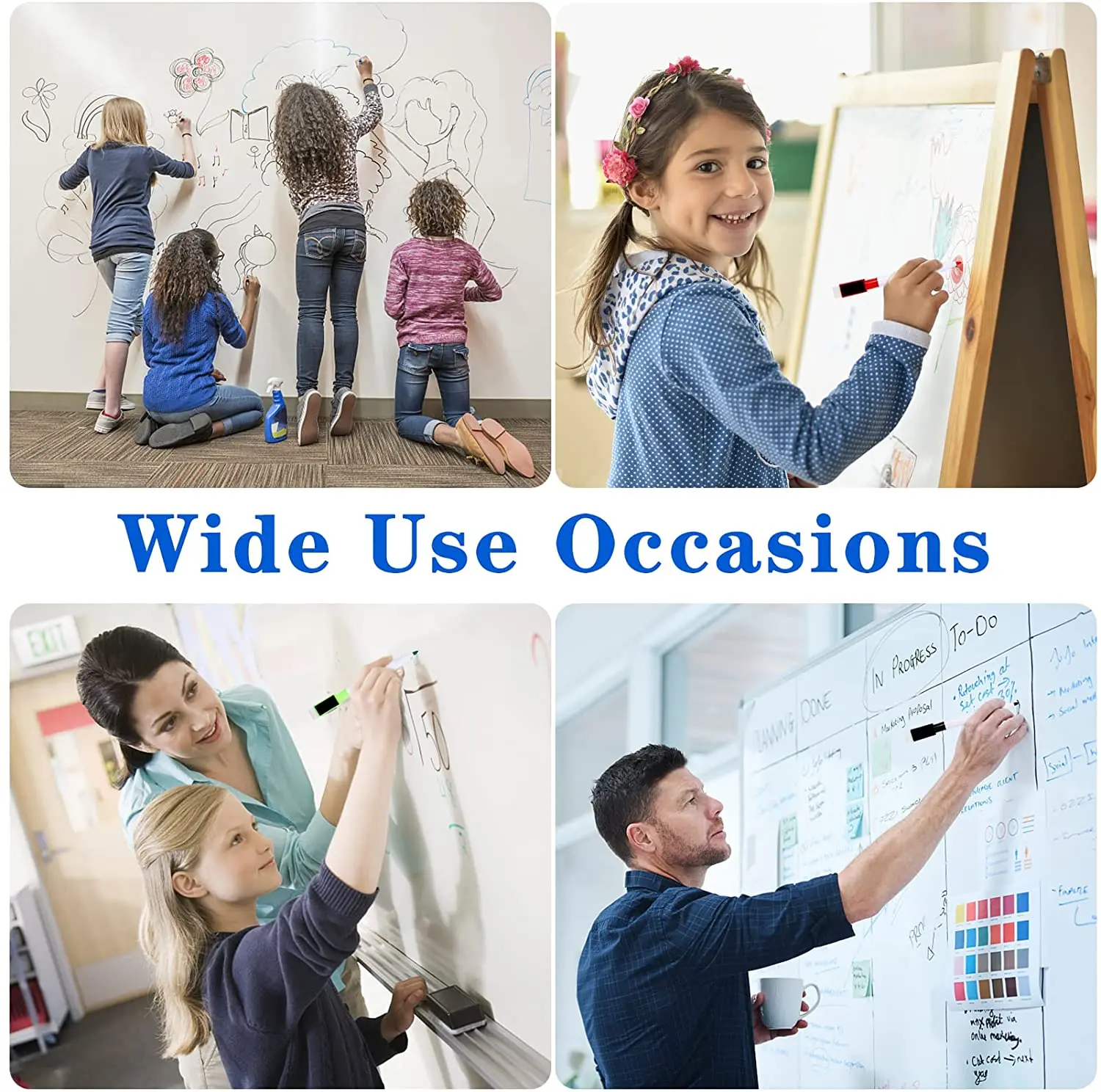 6Pcs Whiteboard Marker with Eraser Cap Colorful Fine Tip Magnetic Dry Erase Pen For School Office Home