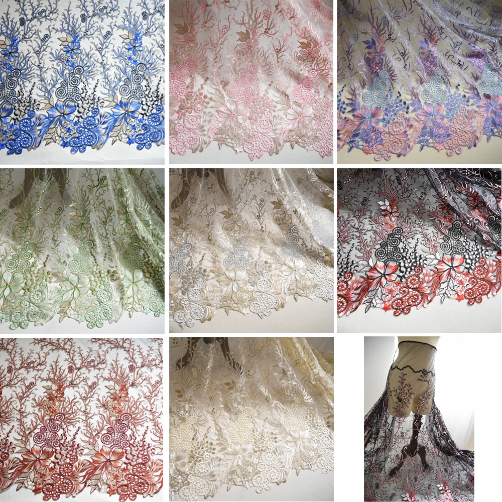 Tulle Fabric 1 Meter Mesh Embroidered Gauze Lace Bridal Wedding Fashion Dress Skirt Sewing Material 53\