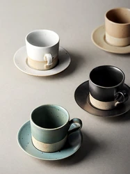 Handmade Ceramic Coffee Cup And Saucer Set 4 Colors Pottery Creative Simple Retro Style Espresso Drinkware 120ml