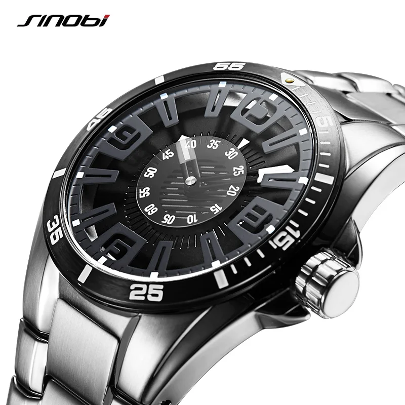 SINOBI Brand Sports Men\'s Watches 44mm Dial Luminous Calendar Waterproof Luxury Stainless Steel Strap Men\'s Quartz Wristwatch