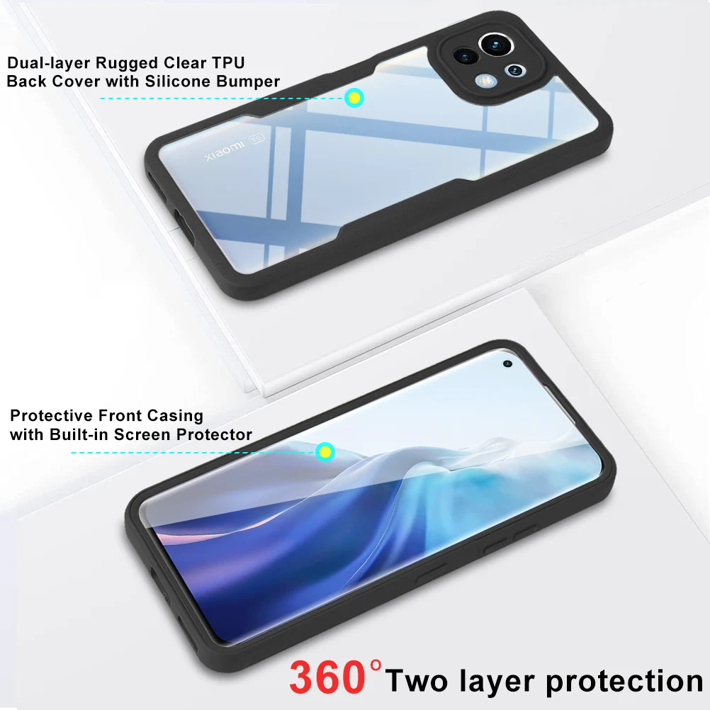 360 Full Body Screen Protector Transparent Case For Xiaomi 11T 12T Pro Shockproof Phone Cover For Mi 11 12 13 Lite