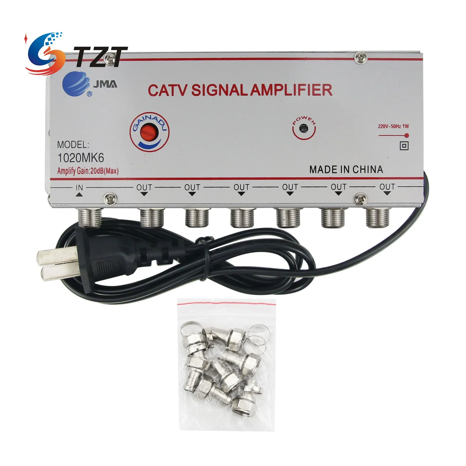 

TZT JMA 1020MK6 CATV Signal Amplifier Home Cable TV Amplifier 1 Input 6 Outputs Nominal Gain 20DB