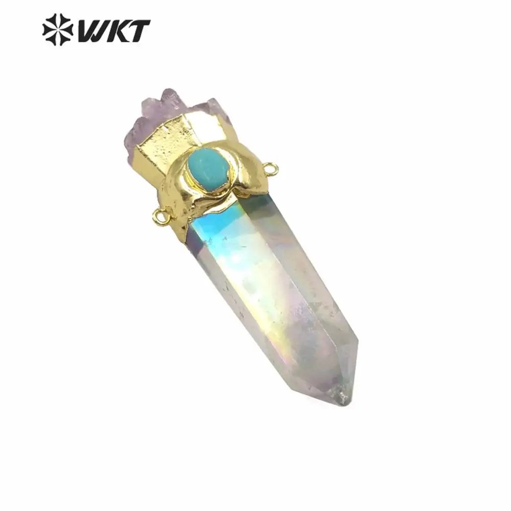 

WT-P1555 Fashion Natural Stone Spirit Quartz Pendant Charming Aura Quartz Point Healing Pendant With Double Point For Necklace