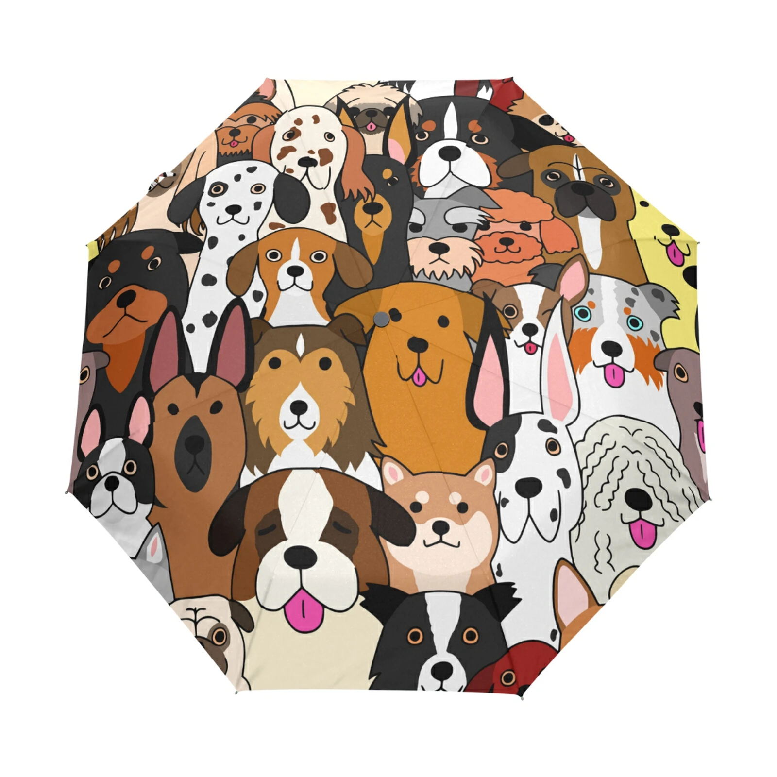 Doodle Dog Print Animal Umbrella Rain Women Three Folding Fully Automatic Umbrella Anti-UV Sun Protection With Black Coating