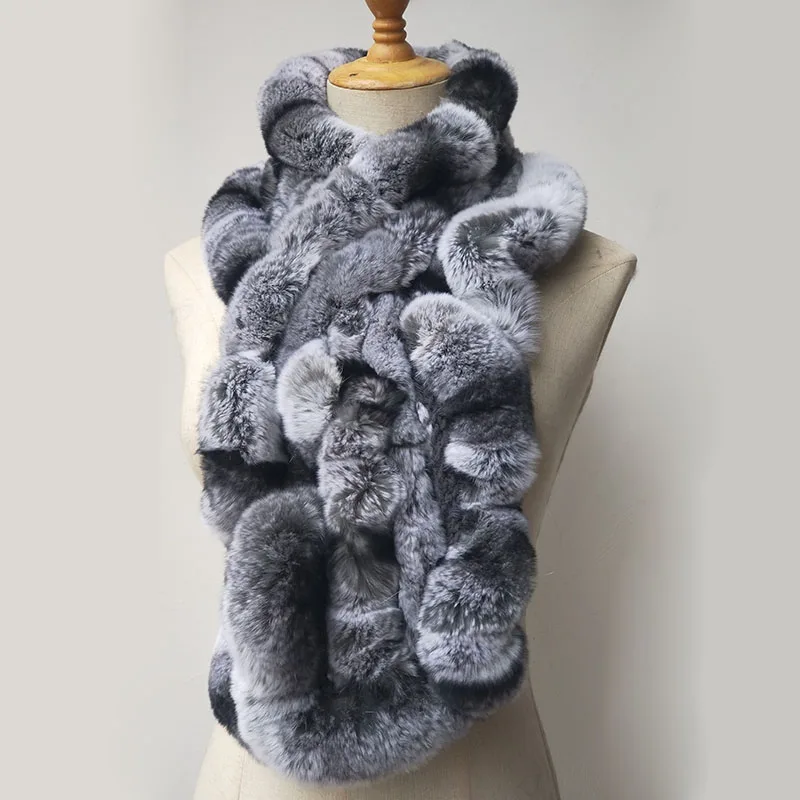 Women Real Rex Rabbit Fur Scarf Thick Warm Winter Long Genuine Fur Scarves Female Yellow Neck Warmer