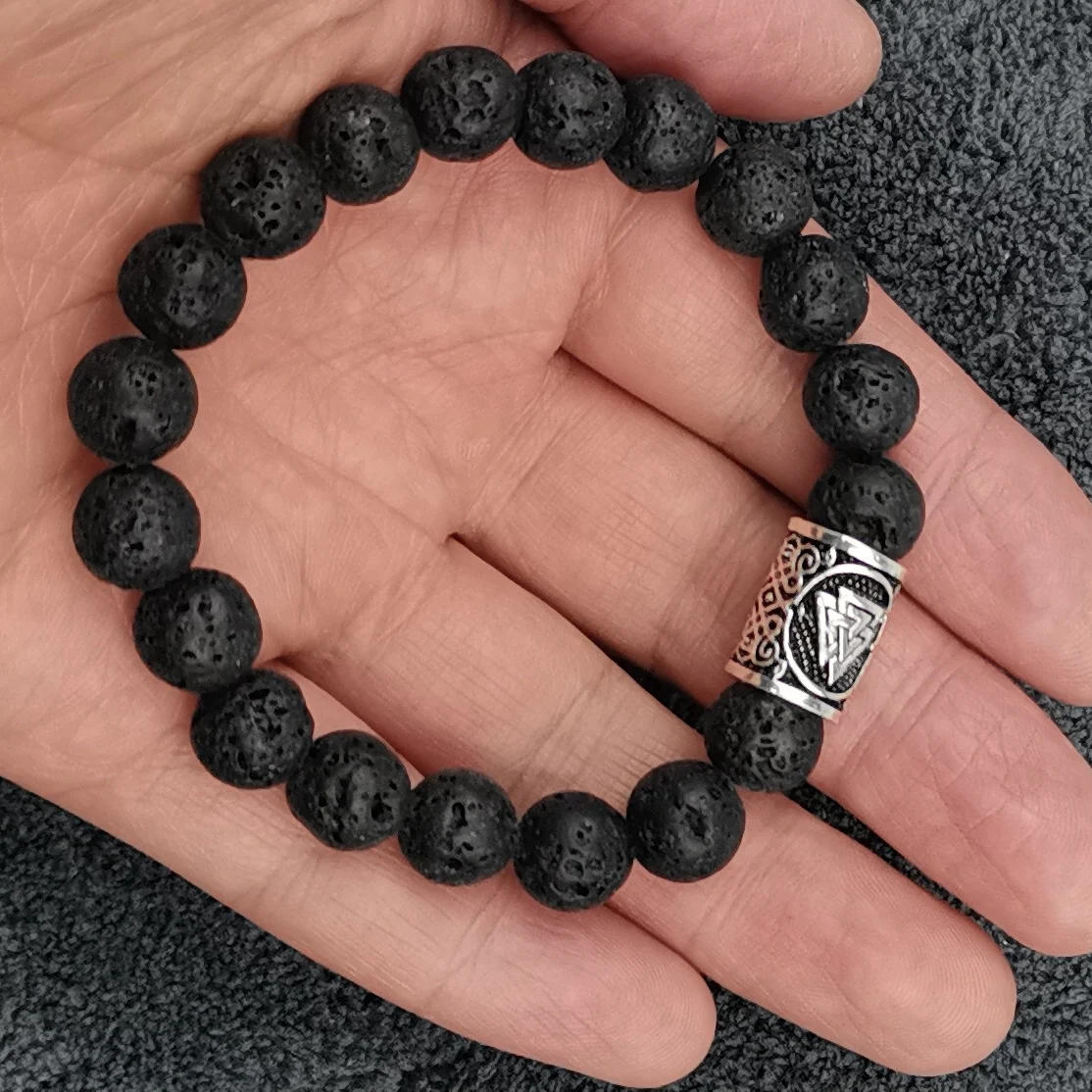 Fashion Charm Beads Bracelet Vintage Volcano Lava Stone Beads Runes Beads Men Bracelet Viking Rune Bracelet Jewelry Women Gift