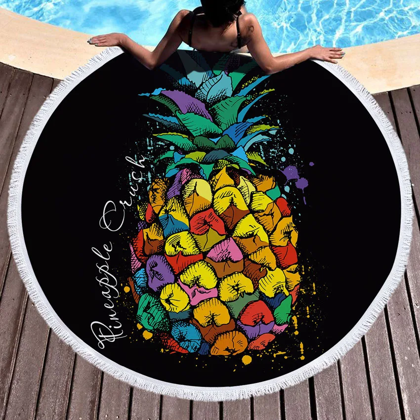 

Thick Microfiber Round Beach Towel Pineapple Shower Bath Towels Summer Circle Yoga Mat Tassel toalla de playa serviette de plage