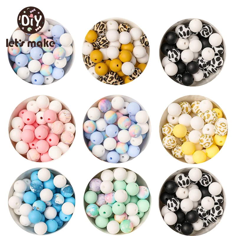 

Let's make 50pcs 12mm Silicone Beads Watermark Planet Leopard Round Beads DIY Chewable Teething Beads BPA Free Baby Teether Toys