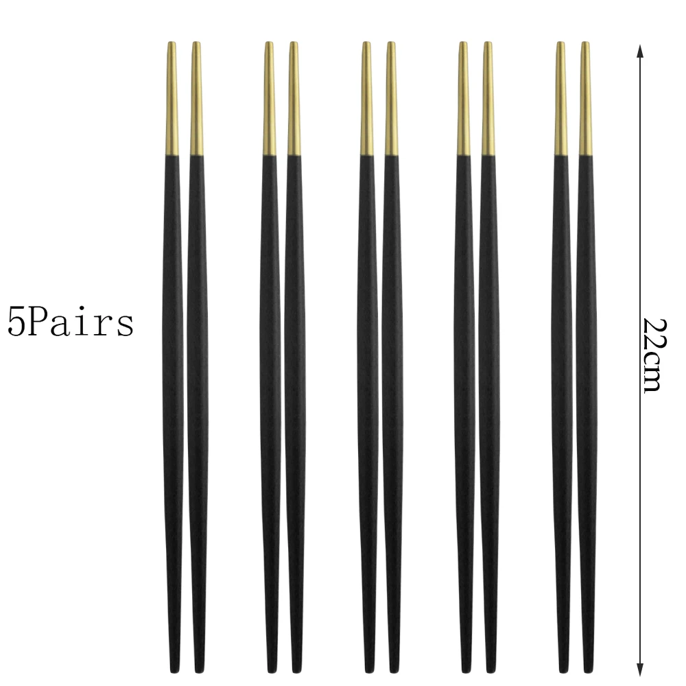 

5 Pairs Japanese Korean Chinese Chopsticks Black Gold Stainless Steel Set Tableware Sushi Chopstick Length 22cm Drop Shipping