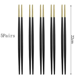 5 Pairs Japanese Korean Chinese Chopsticks Black Gold Stainless Steel Set Tableware Sushi Chopstick Length 22cm Drop Shipping