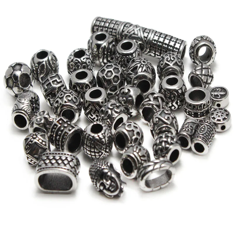 Stainless Steel Large Hole Loose Spacer Hair Beard Beads DIY Paracord Knife Lanyard Beads Jewelry Accessories Bracelet Making