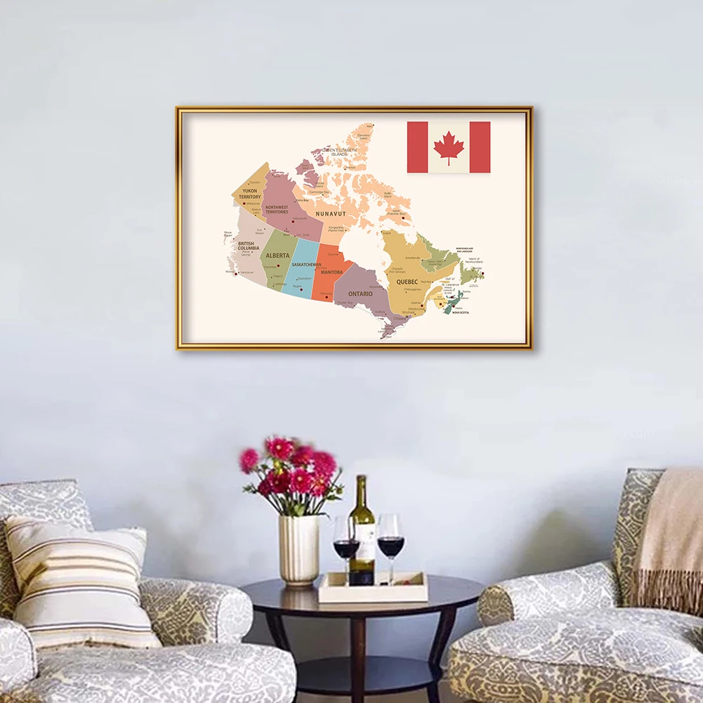 59*42cm The Canada Political Map Vintage Poster Canvas Painting Wall Art Prints School Supplies Classroom Living Room Home Decor