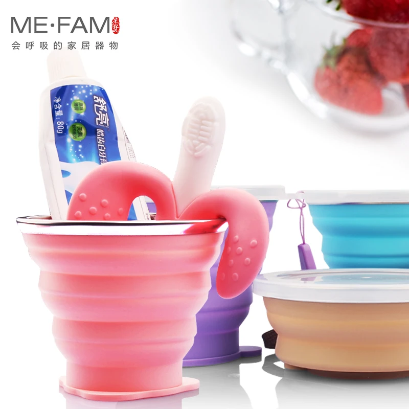 ME.FAM New Mini 150ml Silicone Folding Cup Stainless Steel Mouth With Dustproof Cover Outdoor Collapsible Travel Child Water Cup