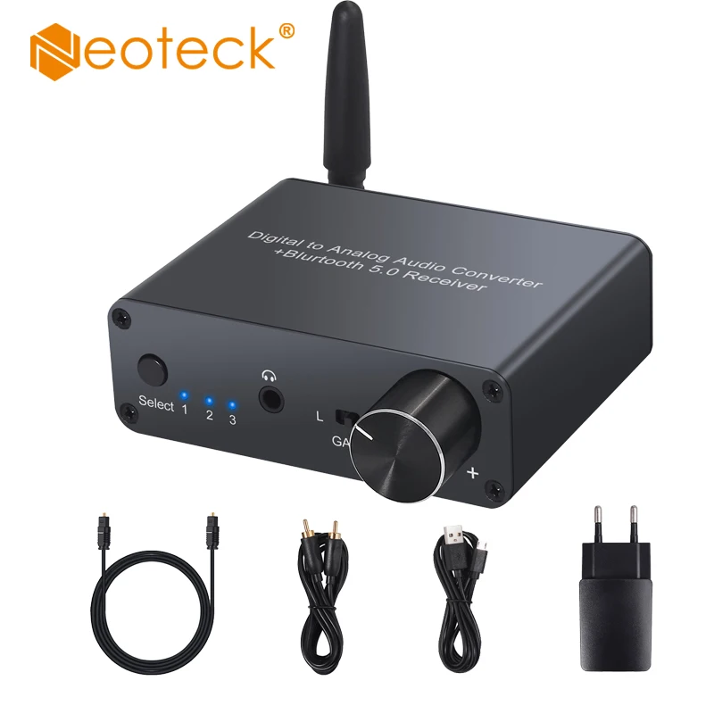 Neoteck 192kHz Digital to Analog Converter with Headphone Amplifier Built-in Bluetooth-Compatible V5.0 Receiver DAC