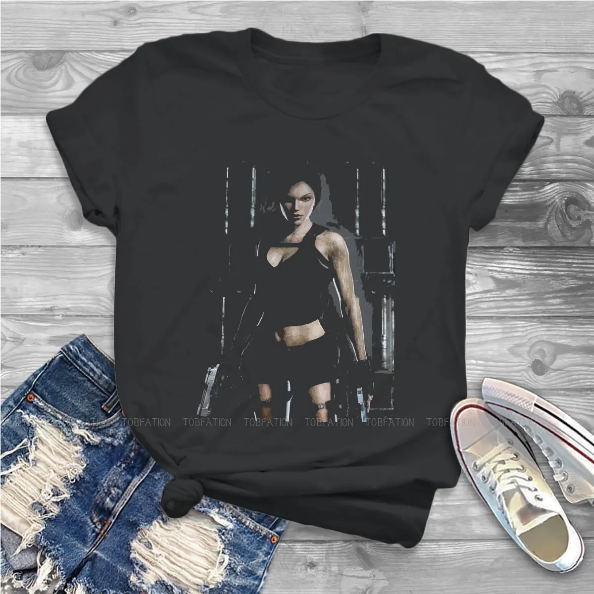 Lara Cute Girls Women T-Shirt Tomb Raider Game Blusas Harajuku Casual Short Sleeve Vintage Oversized Tops