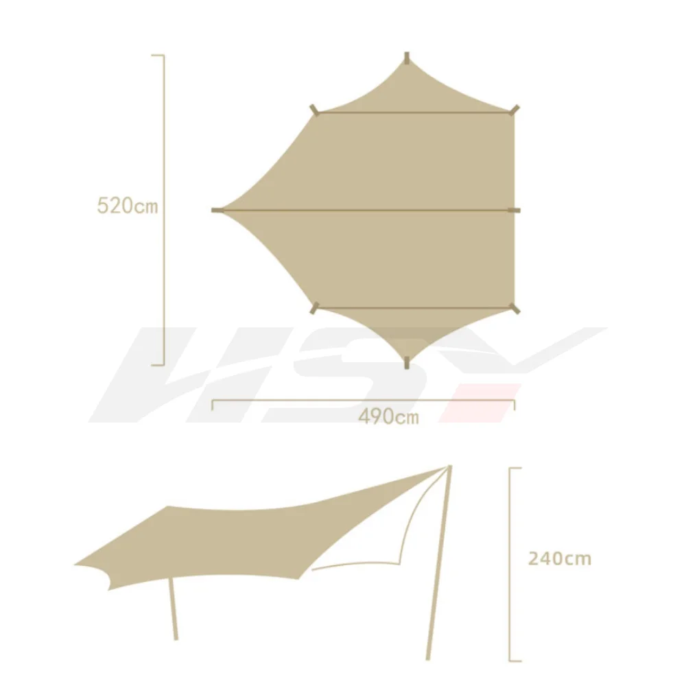 5.2*4.9M UPF50+ 300D Oxford With Black coated Waterproof 5000+ Khaki Rain Awning Tent Canopy Camping Sunscreen Maple Leaf Tarp