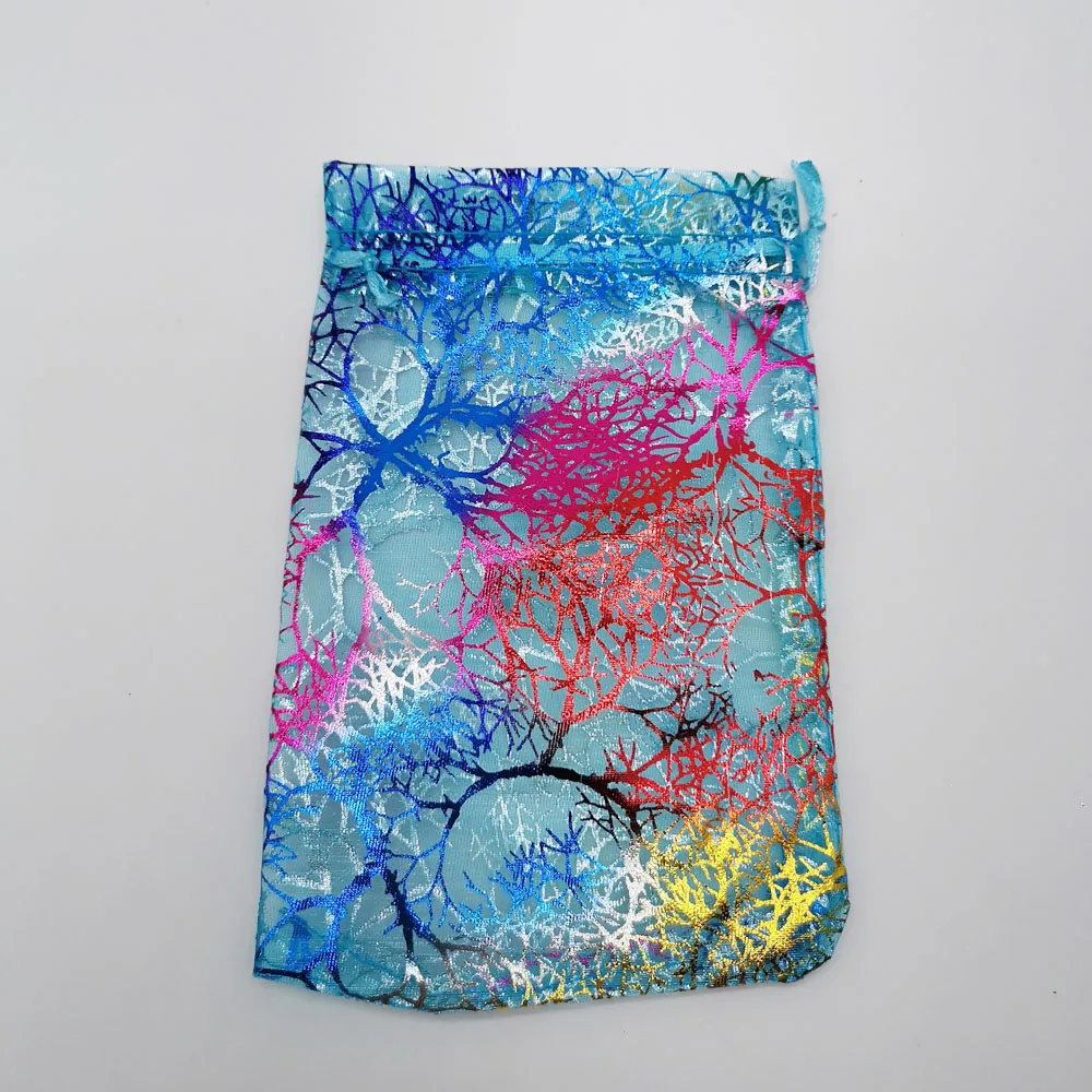 100pcs Blue Coral Organza Bag Drawstring Pouch Bag Organizer Jewelry Box Gift For Wed Christmas Jewelry Display Packaging Bags