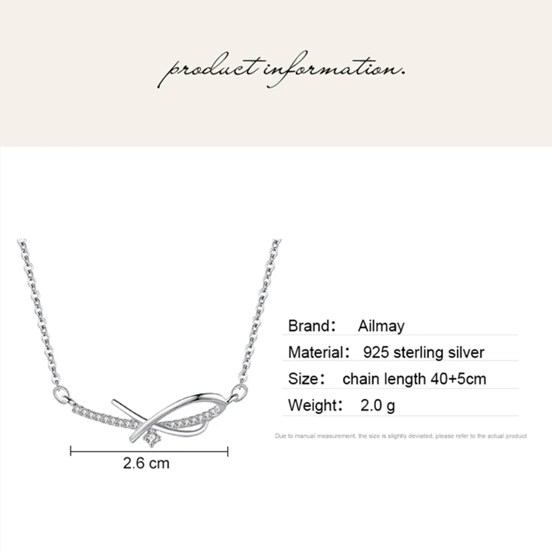 Ailmay 925 Sterling Silver Simple Fashionc Shining CZ Geometric Design Pendant Necklace For Women Wedding Engagement Jewelry