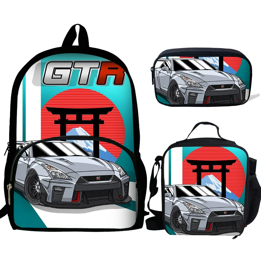 3pcs Mochila Street Car Racing GTR Print Backpack for Boys Girls School Bags Kids School Bag Pack