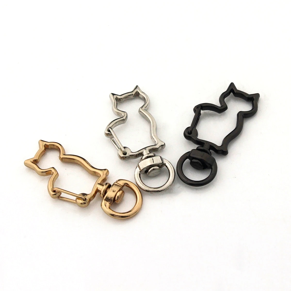 1pcs Metal Cat Shape Snap Hook New Style Clips Spring Gate Leather Craft Tiny Pet Leash Bag Strap Webbing Keychain Hooks DIY