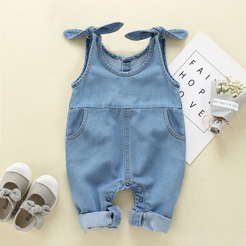 Spring Autumn Baby Rompers Baby Girls Jumpsuits 3-24 Months Babies Denim Clothes Newborn Baby Blue One-pieces Long Sleeves