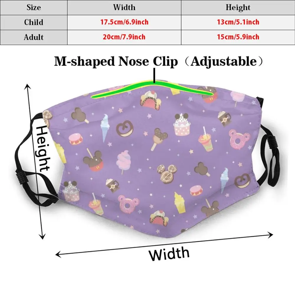マジックトリートパステルパターン、テーマパークの食べ物と飲み物面白いプリント再利用可能なpm2.5フィルターフェイスマスク魔法の王国ドーナツ