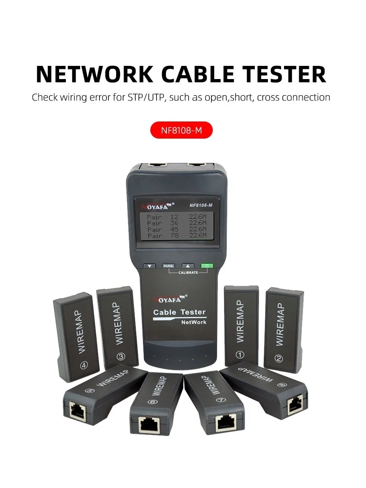 Noyafa Cable Length Tester NF8108-M Network Cable Continuity Testing Cat5E/ 6E UTP STP CAT5 RJ45 With 8 Remote