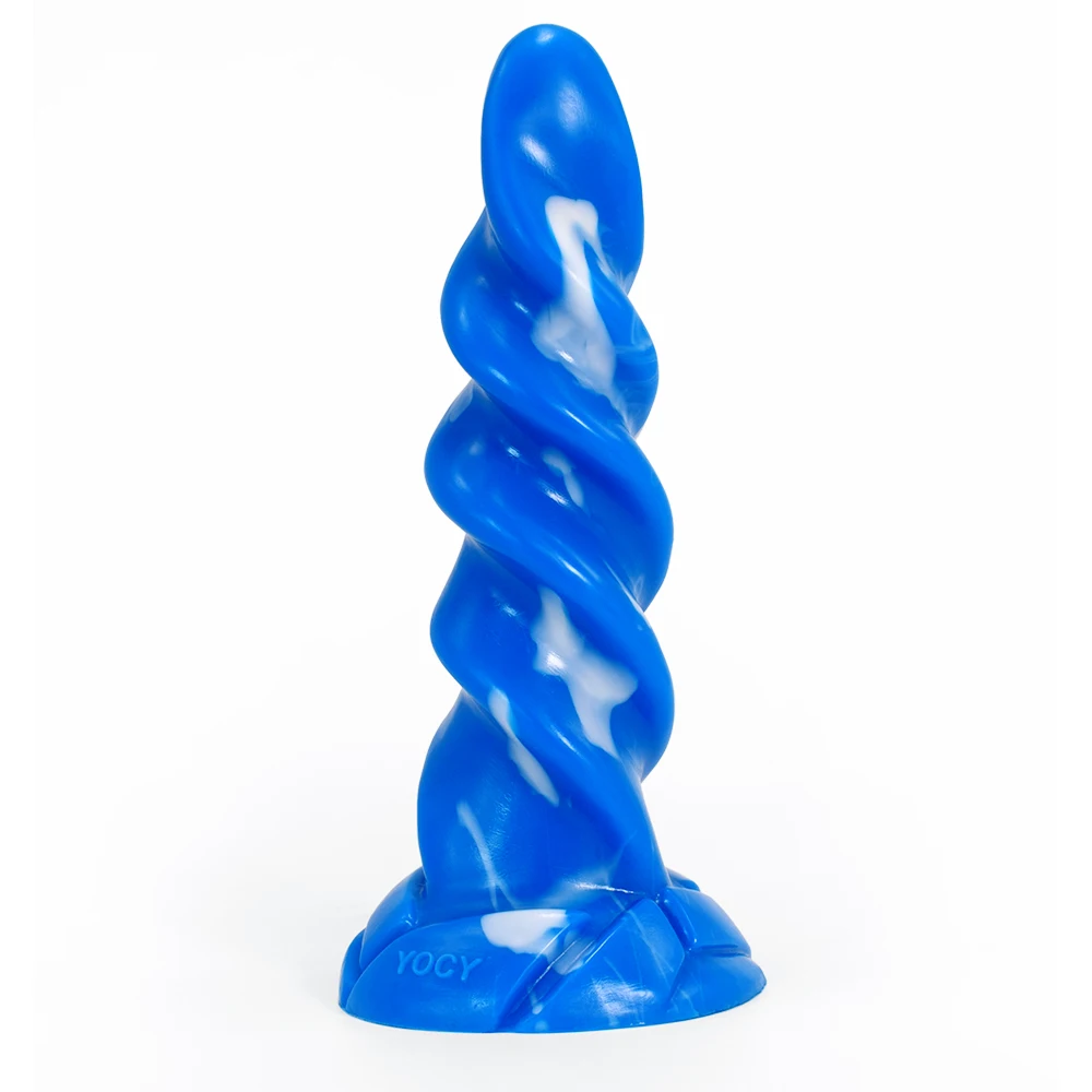 FAAK 2021 new arrival silicone twist anal plug female masturbator ribbed colorful dildo with suction cup sex toys for women