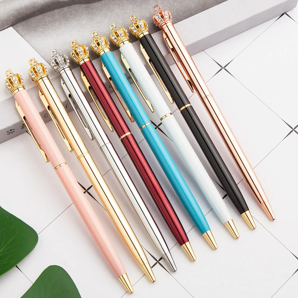 

20pcs/lot Crown pen metal ballpoint pen Korean cute creative stationery writing work support logo print