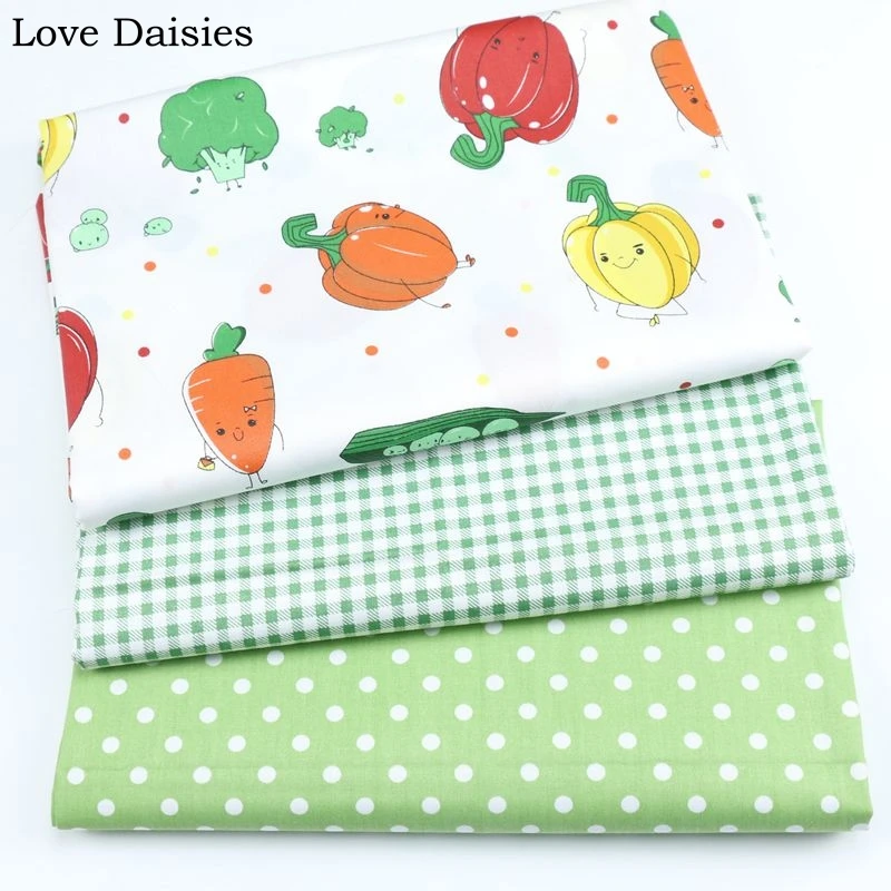 100% Cotton Twill Fruit WHITE Red Orange Pumpkin Carrot Green Check Dot Fabric for Sheet Apparel Dress Patchwork Handcraft Decor