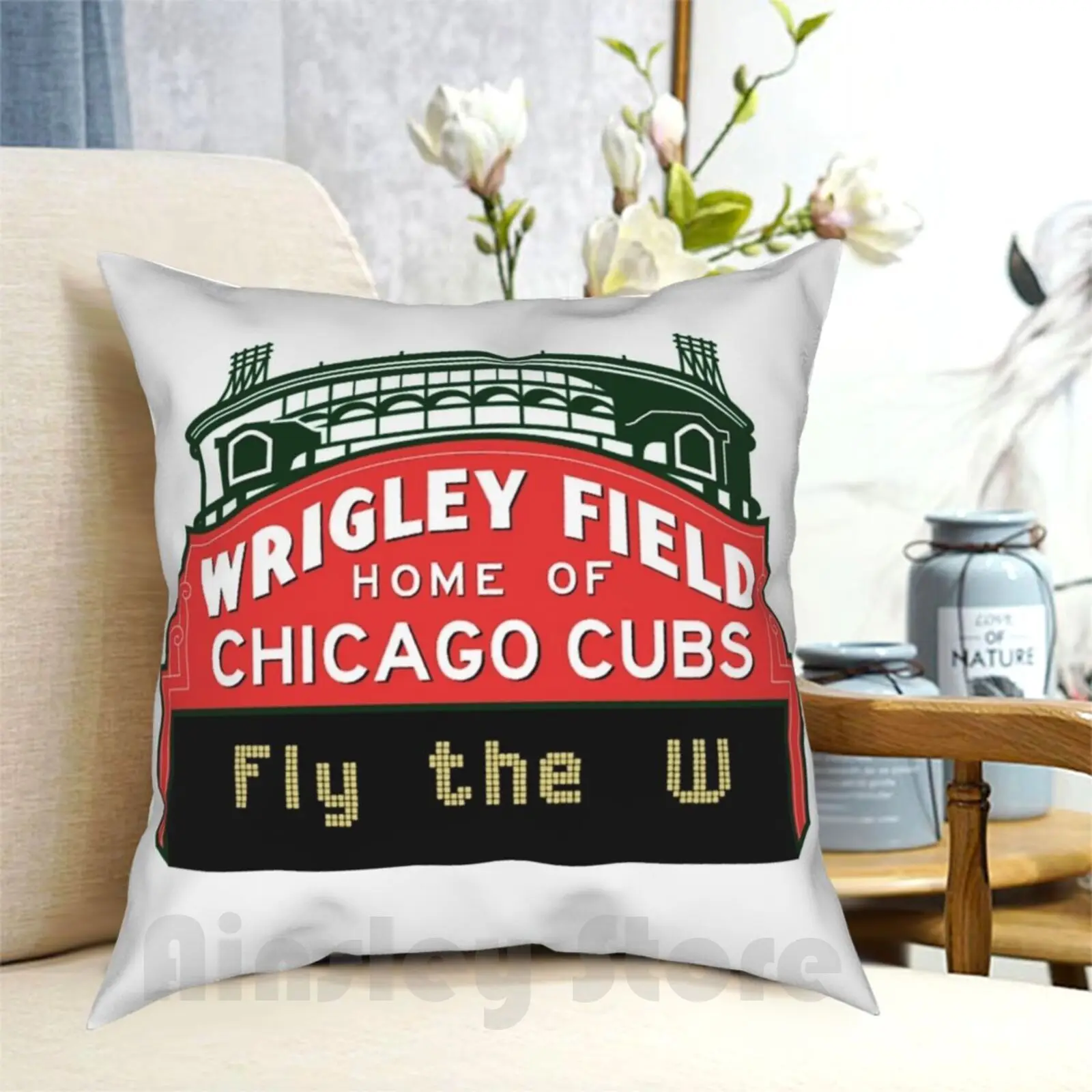 Fly The W-Wrigley Field Sign Pillow Case Printed Home Soft DIY Pillow cover Wrigley Cubbies Cubs Field Baseball Ball Game