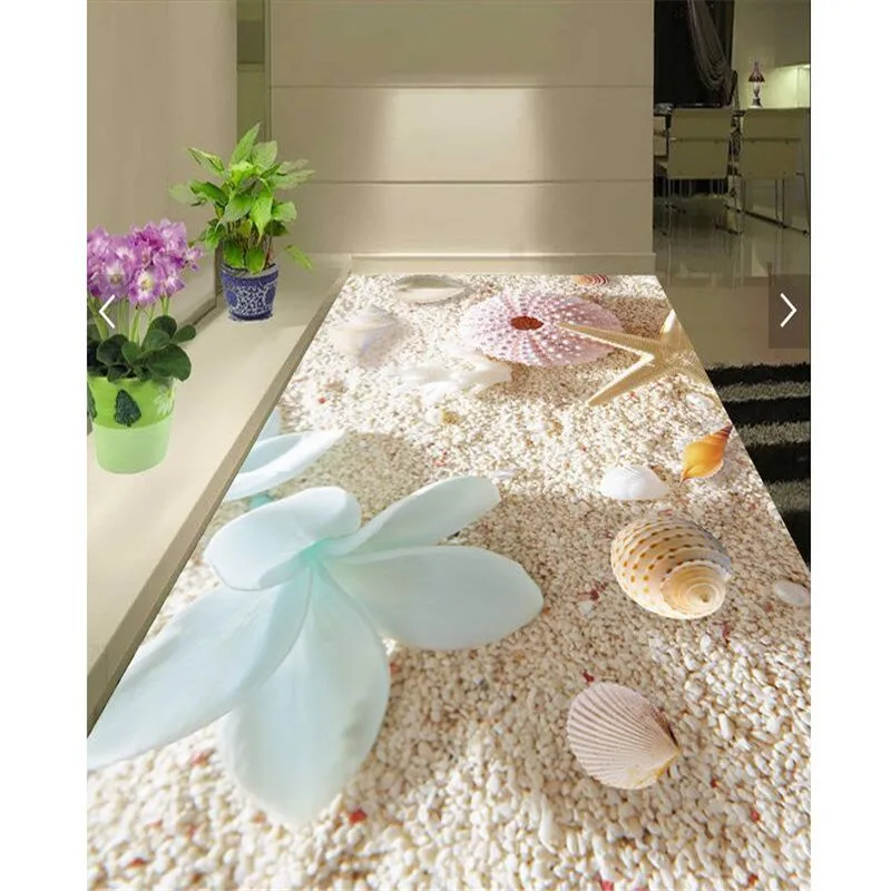 

BEIBEHANG Large custom flooring high - definition white sand shell flower waterproof bathroom wear - resistant PVC wallpaper