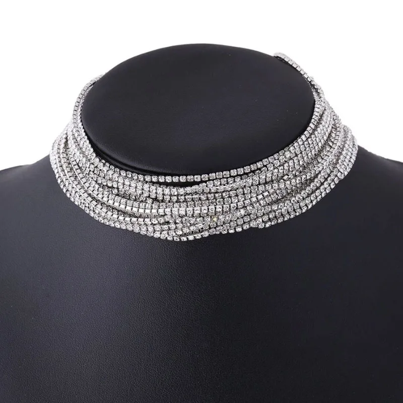 Stonefans Fashion Full Rhinestone Chain Round Multi layer Choker Collar Jewelry Initial Crystal Bling Necklace Choker Statement