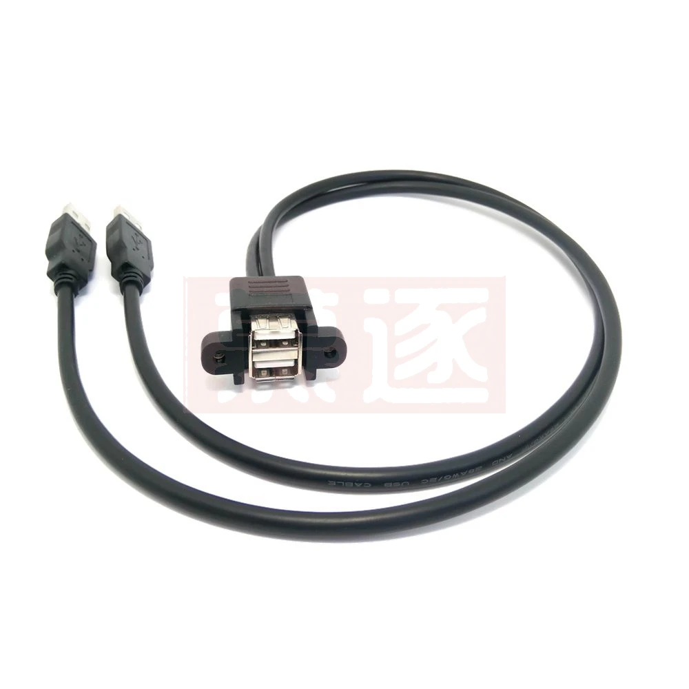 Dual Port USB 2,0 EIN Mann zum Weiblichen M/F Verlängerung Schraube Lock Panel Montieren Kabel 50cm 25cm 100cm