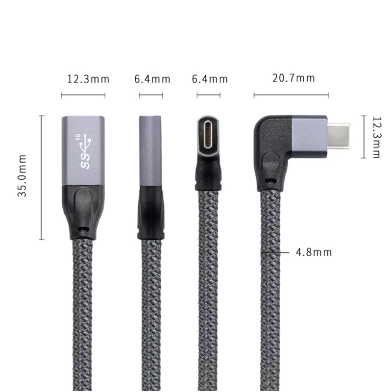 100W PD 5A zakrzywione USB3.1 typu C kabel przedłużający 4K @ 60Hz 10 gb/s USB-C Gen 2 przewód przedłużający dla Macbook Nintendo ASUS laptopa HP 1M