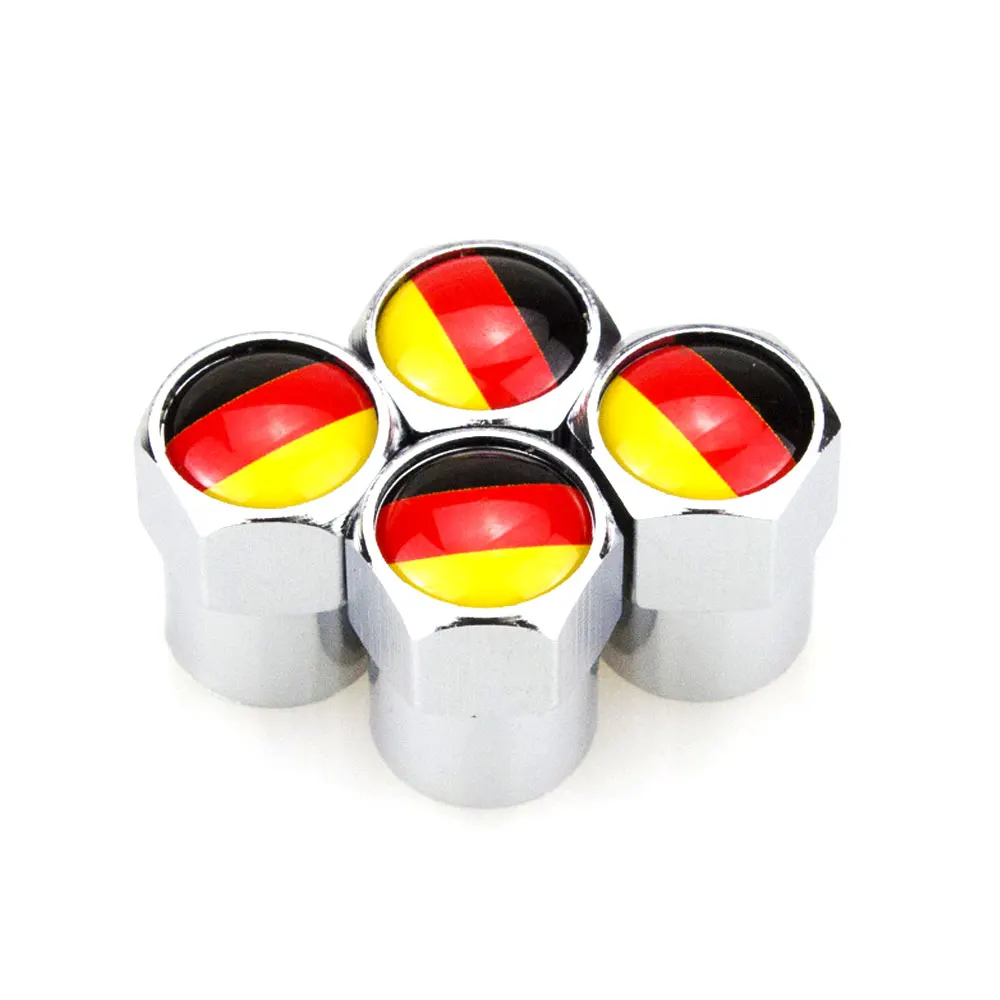 4 Pcs/Set Aluminum Alloy/Copper Germany National Flag Tire Valve Stem Cap Tire Wheel Stem Air Valve Caps for Auto Cars