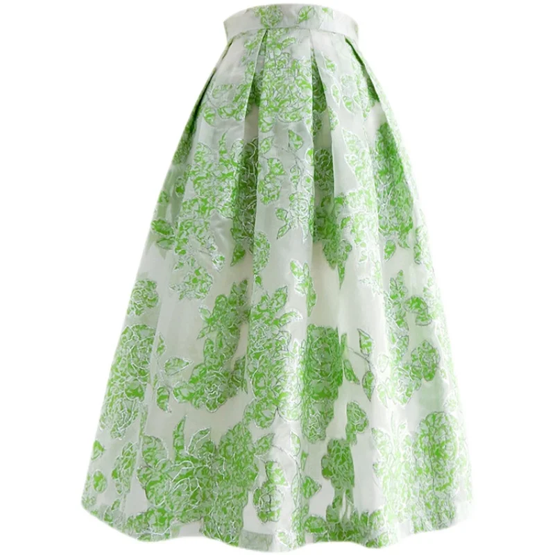 

Spring summer Embroidered organza printed ball gown skirt women high waist knee length umbrella skirt