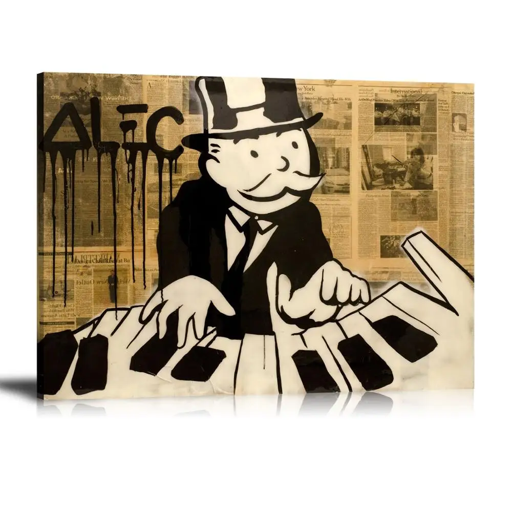 HD Print Alec Monopoly Oil Painting Home Decor Wall Art on Canvas Piano Man Canvas Printings Room Decor - view 2