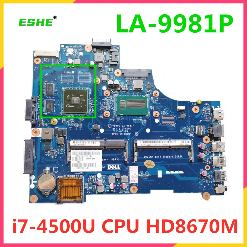 For Dell Inspiron 15R 3537 5537 Laptop Motherboard i5-4200U i7-4500U HD8670M V2G GPU VBW00 LA-9981P Mainboard 100% Fully Test