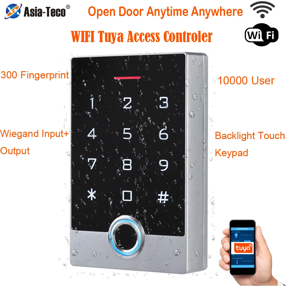 WiFi Tuya App Door Opener Waterproof Fingerprint Access Control System Standalone Keypad RFID Card Access Controller