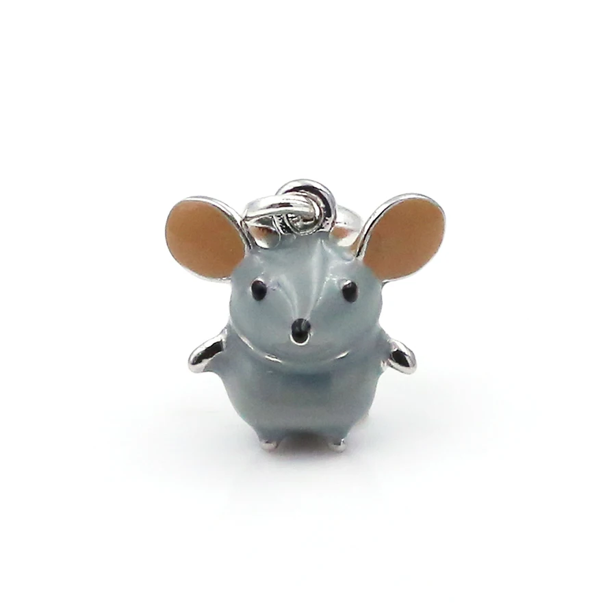 DINGLLY 2pcs 2020 Enamel Mouse Pendant Big Ears Mouse Zodiac Rat Charms Fit Brands Bracelet Bangle Animal Necklace Kids Jewelry