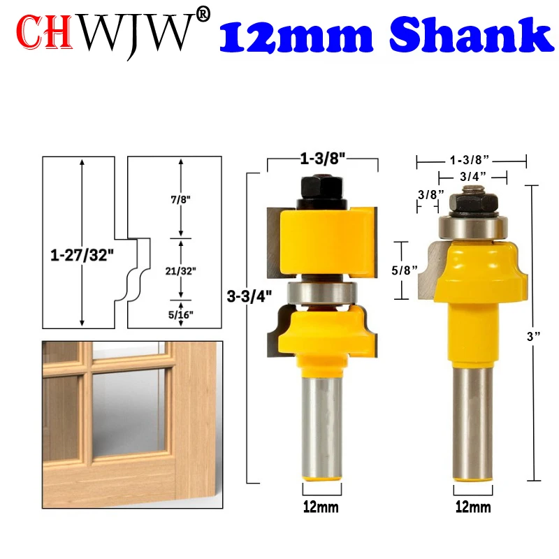 CHWJW 12mm Shank Ogee 2 Bit Window Sash Router Bit Set