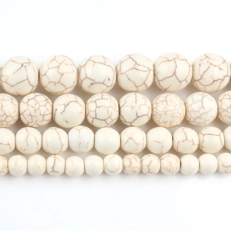 Natural Stone White Howlite Turquoises Beads Round Loose Spacer Beads For Jewelry Making DIY Bracelet 6 8 10 12 14mm 15\