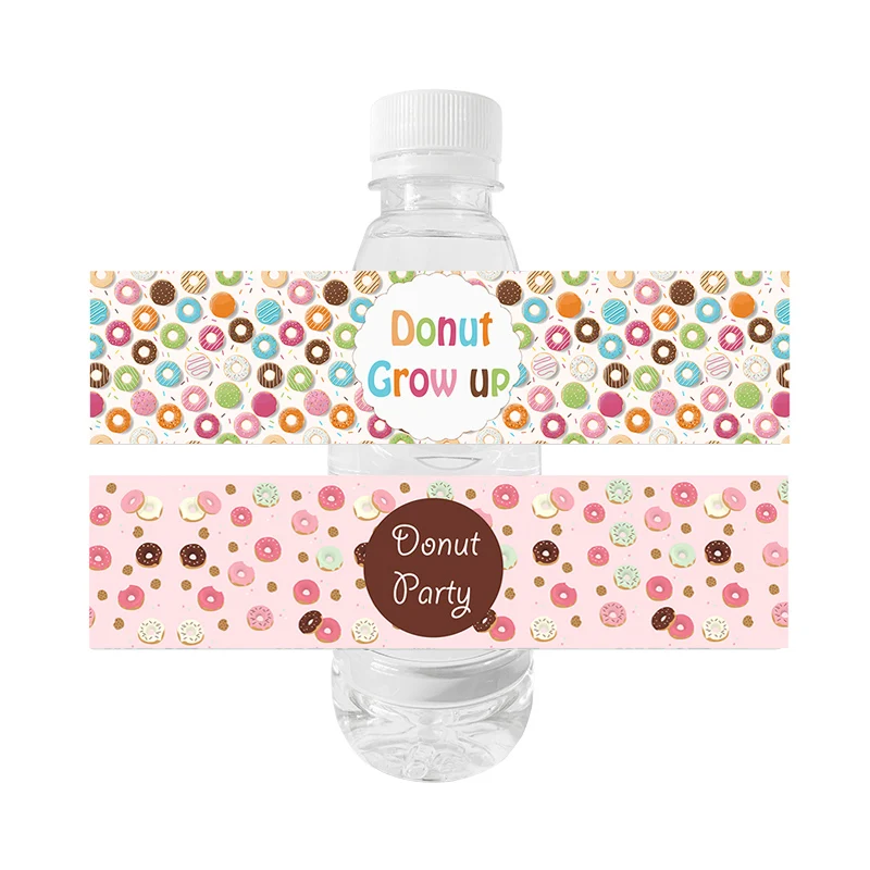 10pcs, Water Bottle Label Donut Theme Party Stickers Donuts Tea Time Dessert Party Wrapper Birthday Party Mexican Decor Supplies