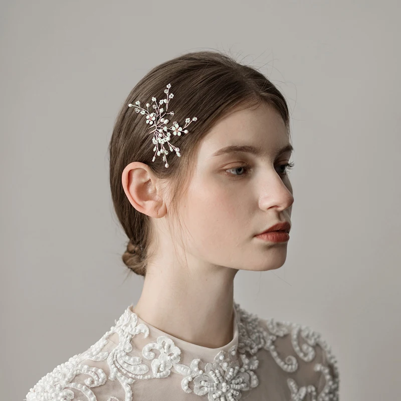 O357 Moderne Silber kristall süßwasser perle haarnadel braut kathedrale hochzeit kopfschmuck mode hochzeit haar schmuck