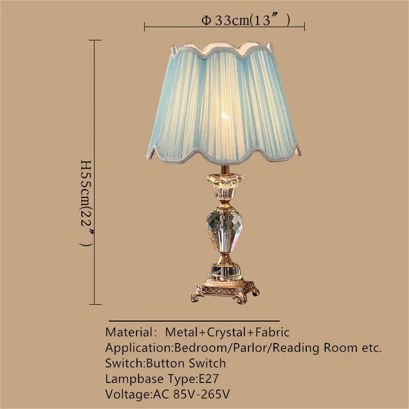 OURFENG Modern Table Lamp Crystal Blue Luxury LED Desk Light Home Decorative for Foyer Bed Room Office Hotel Study