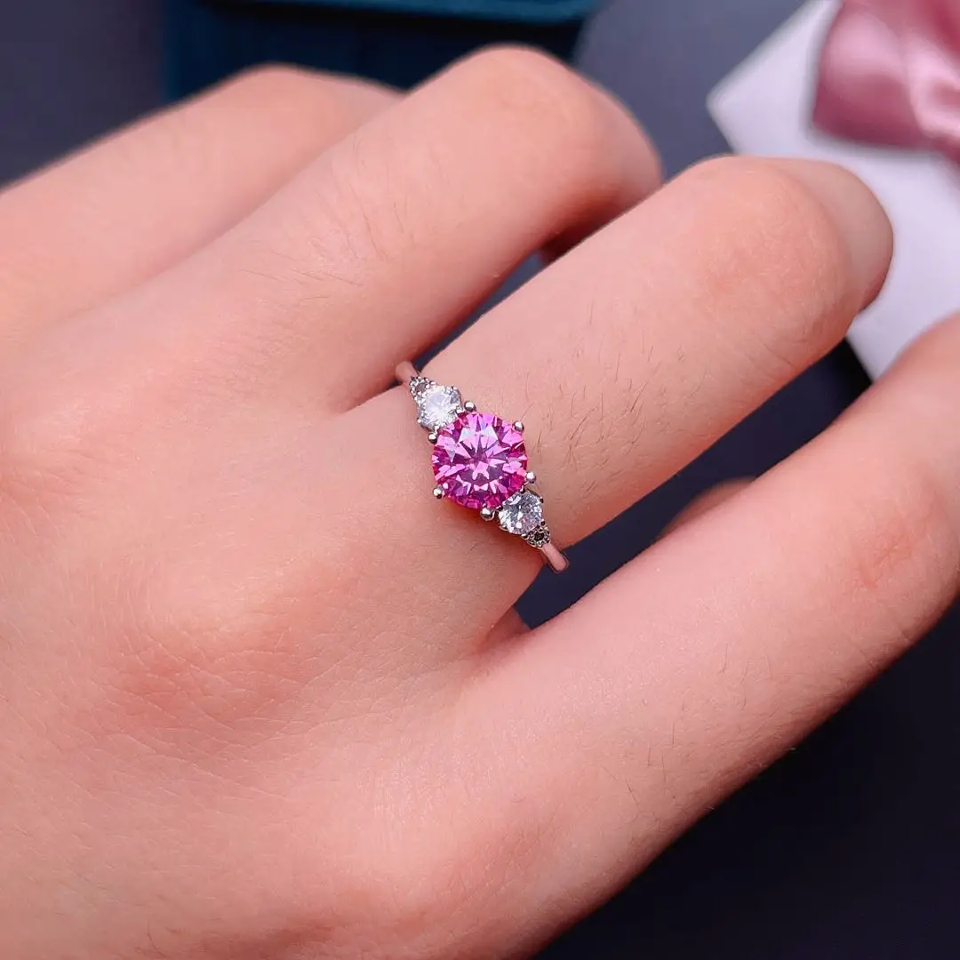 Passed Diamond Test Pink Moissanite Ring S925 Silver 1 ct Gemstone Women Engagement Ring Fine Jewelry Birthstone Gift