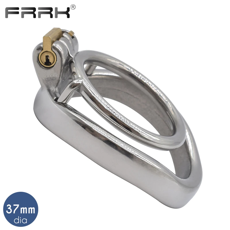 FRRK Double Penis Rings Cock Lock Male Chastity Cage Stainless Steel Bondage Device Restraint Sex Toys for Adutls 18 Training